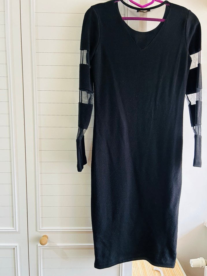 Siyah Uzun Kollu Gotik Triko Elbise - Görsel 2