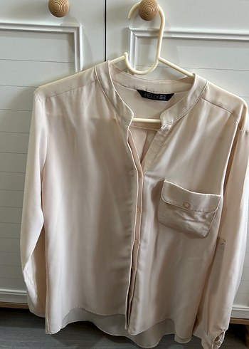 Bej Kadın Uzun Kollu Düğmeli Gömlek - Görsel 4