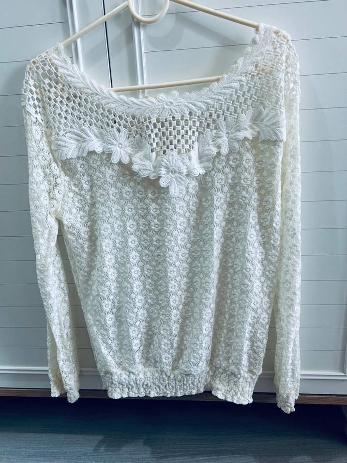 Dantel Detaylı krem Bohem Uzun Kollu Bluz - Görsel 4