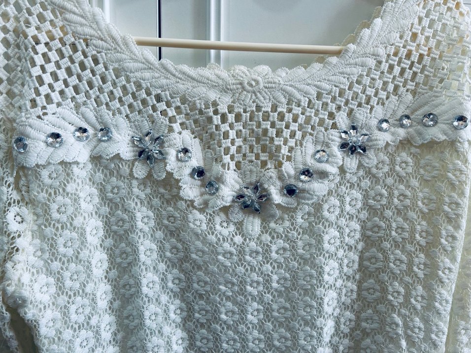 Dantel Detaylı krem Bohem Uzun Kollu Bluz - Görsel 3