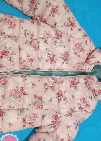 Kız Çocuk Çiçek Desenli Fermuarlı Pembe Mont