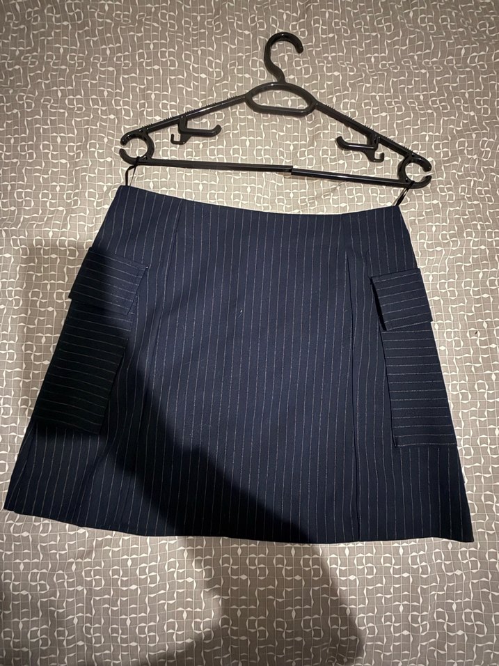 Lacivert Çizgili Mini Etek - Görsel 2