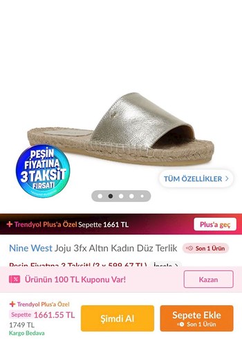 Nine West NİNE WEST HAKİKİ DERİ HASIR DETAYLI TERLİK