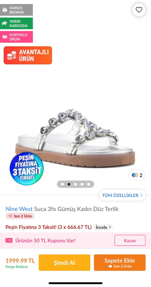 ORİJİNAL NİNE WEST TAŞLI GÜMÜŞ TERLİK - Görsel 4