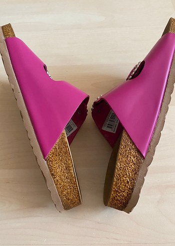 NİNE WEST HAKİKİ DERİ FUŞYA TAŞLI Tokalı Terlik - Görsel 4