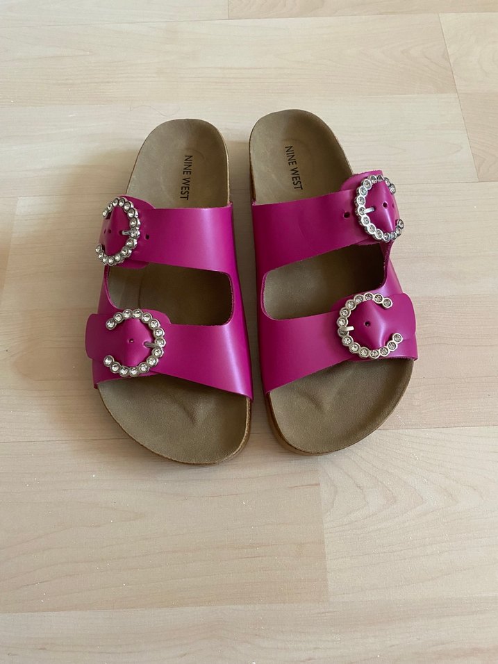 NİNE WEST HAKİKİ DERİ FUŞYA TAŞLI Tokalı Terlik - Görsel 3