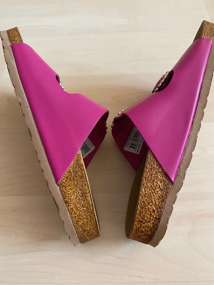 NİNE WEST HAKİKİ DERİ FUŞYA TAŞLI Tokalı Terlik - Görsel 4