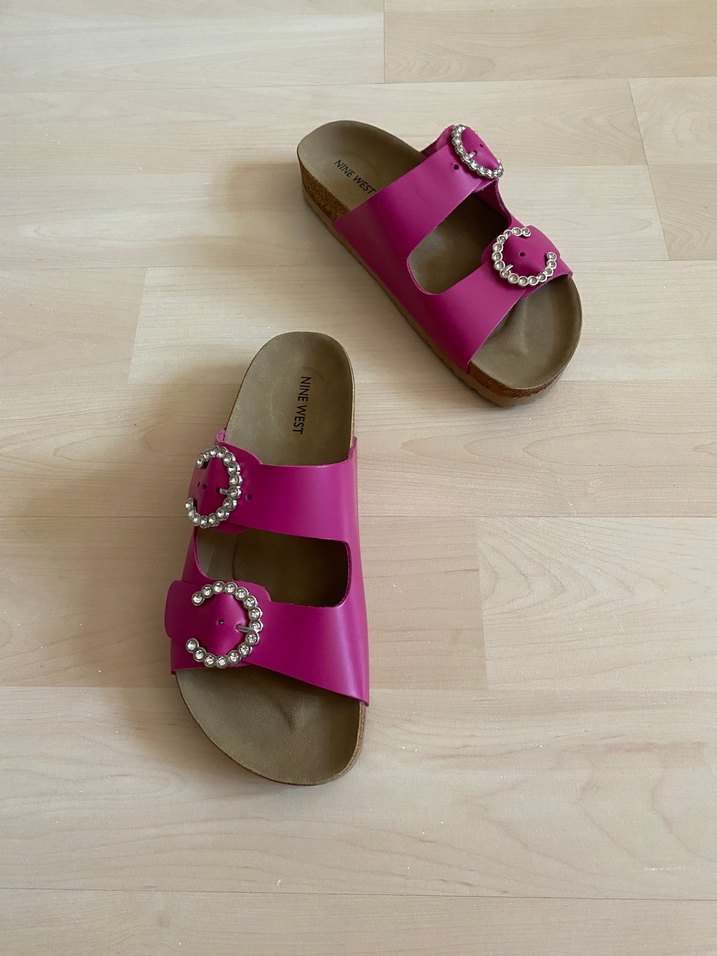 NİNE WEST HAKİKİ DERİ FUŞYA TAŞLI Tokalı Terlik - Görsel 2