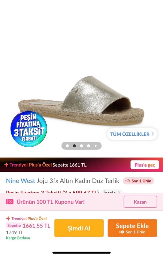 NİNE WEST HAKİKİ DERİ HASIR DETAYLI TERLİK - Görsel 4