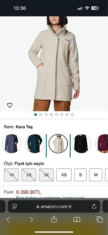 Columbia peluş uzun ceket