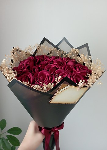 Bordo 18 lı solmayan gül buketi - Görsel 3