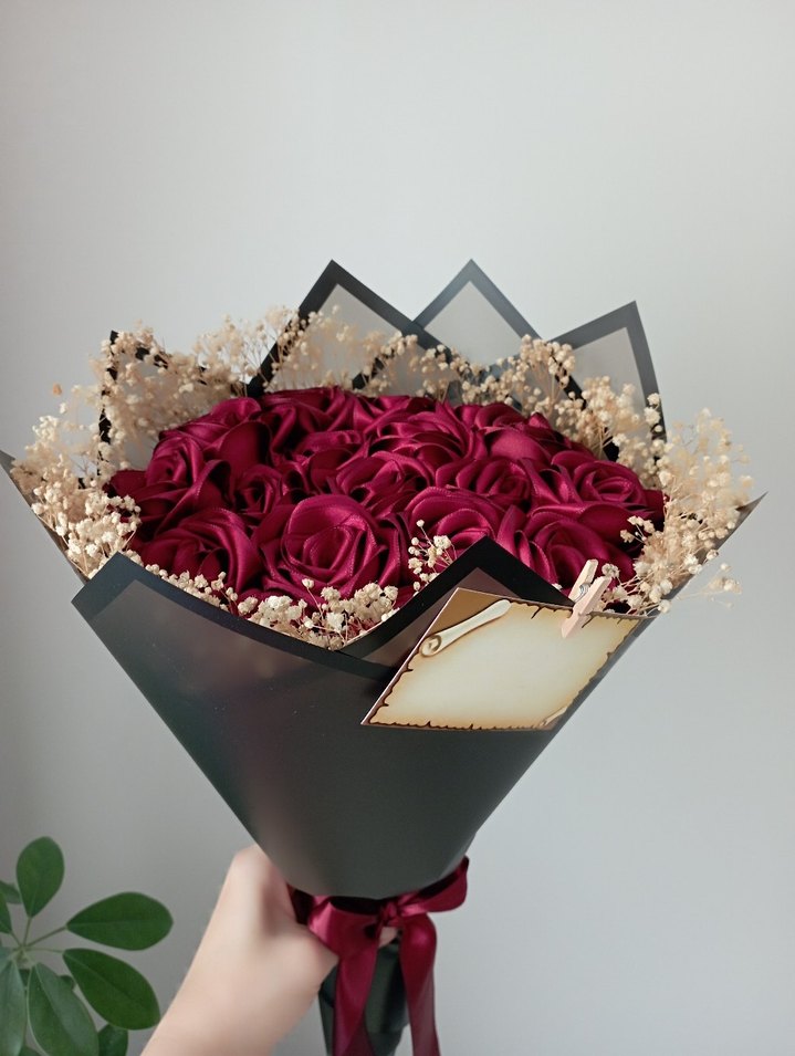 Bordo 18 lı solmayan gül buketi - Görsel 3