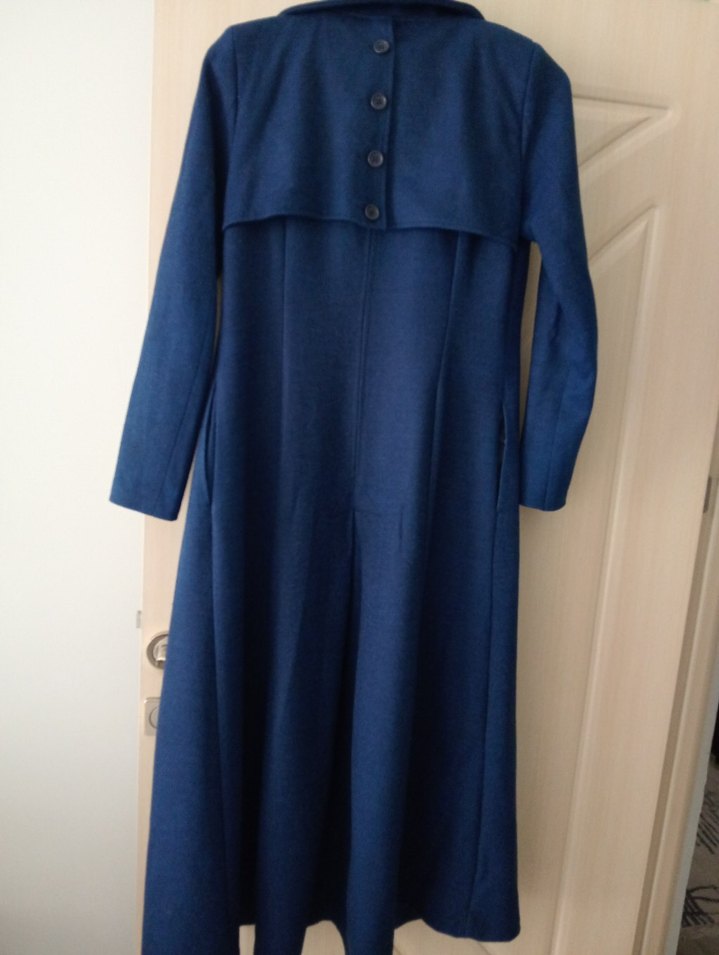 Düğmeli Lacivert Kadın Uzun Kaban - Görsel 2