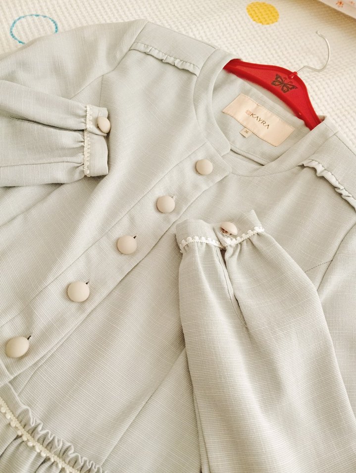 Düğmeli Bej Uzun Keten Elbise - Görsel 3