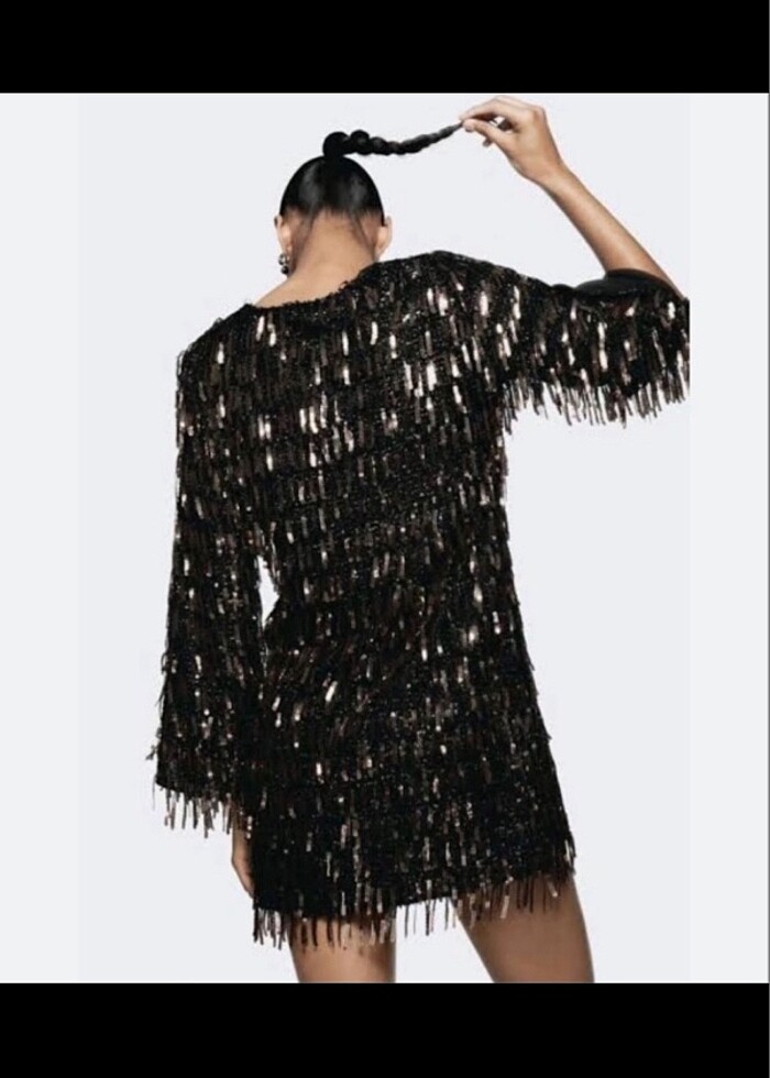 Zara püsküllü pullu elbise - Görsel 3