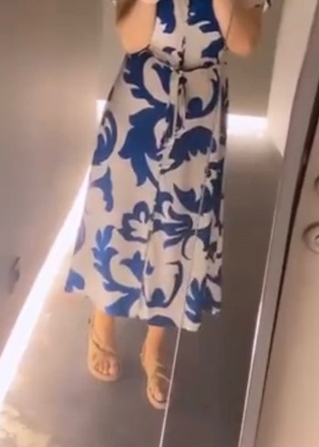 H&M Mavi Bağlama Desenli Salaş elbise