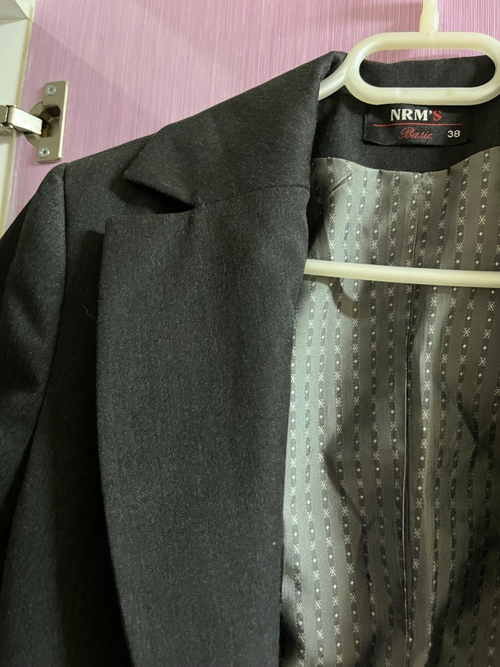 Düğmeli Gri Kadın Blazer Ceket - Görsel 4