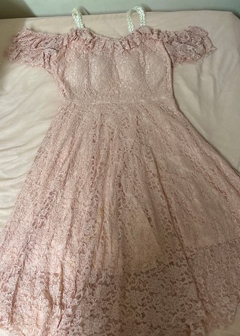 Pudra Pembe Dantel Uzun Abiye Elbise - Görsel 2