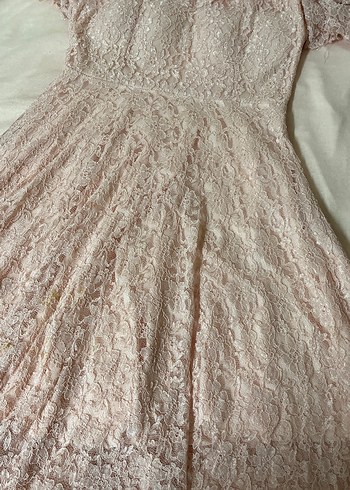 Pudra Pembe Dantel Uzun Abiye Elbise - Görsel 3