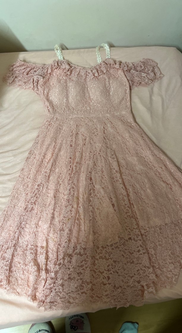 Pudra Pembe Dantel Uzun Abiye Elbise - Görsel 2