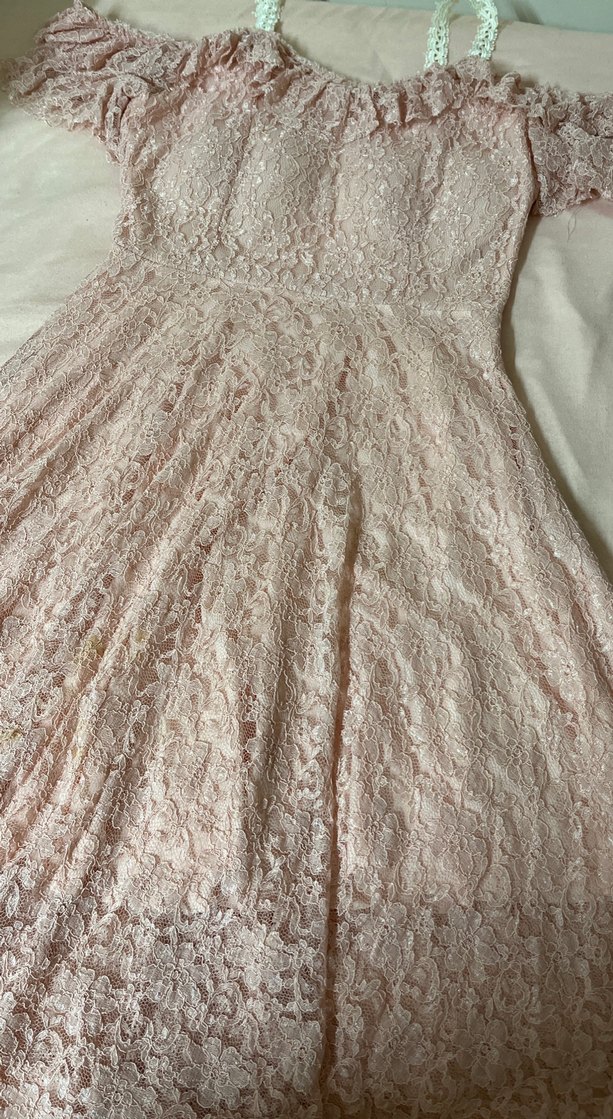 Pudra Pembe Dantel Uzun Abiye Elbise - Görsel 3