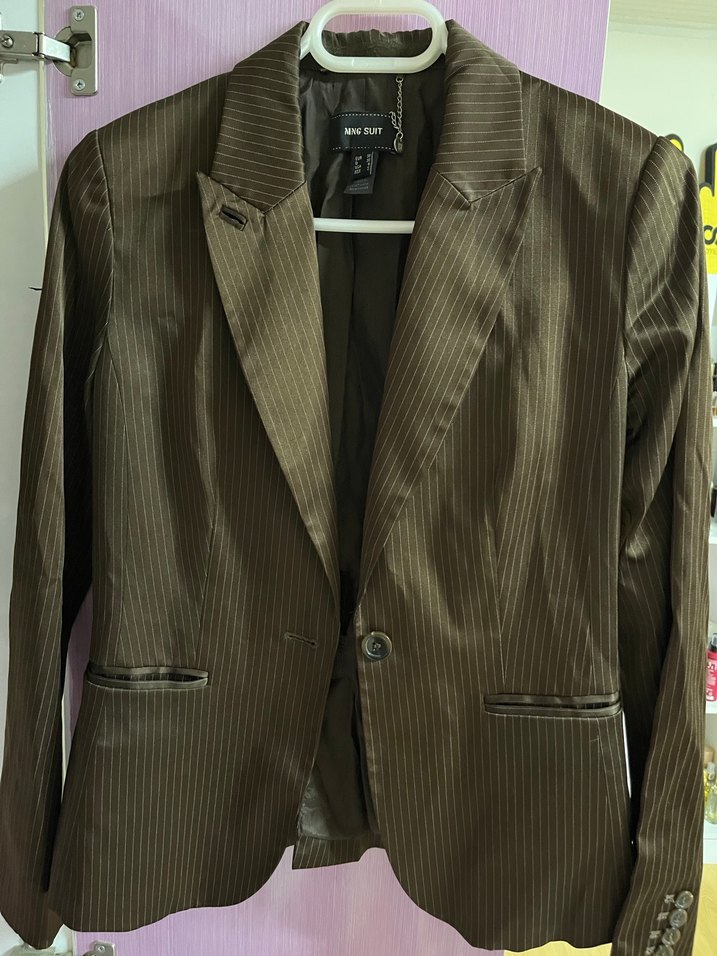 Mango kahve çizgili blazer ceket - Görsel 2