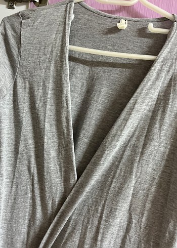 Gri Kadın Uzun Kollu Salaş Hırka - Görsel 2