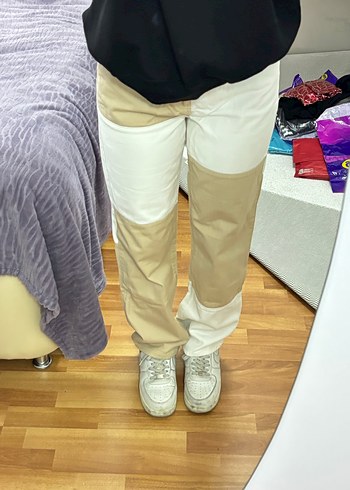 Bej ve Krem Renkli Rahat Kesim Kadın Kot Pantolon - Görsel 2