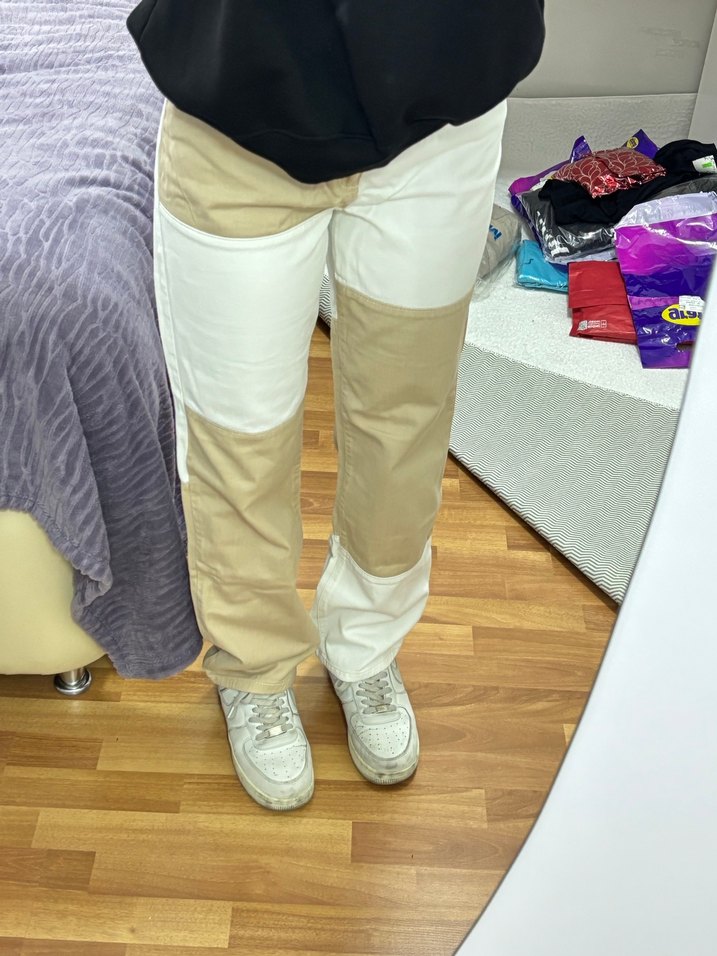 Bej ve Krem Renkli Rahat Kesim Kadın Kot Pantolon - Görsel 3