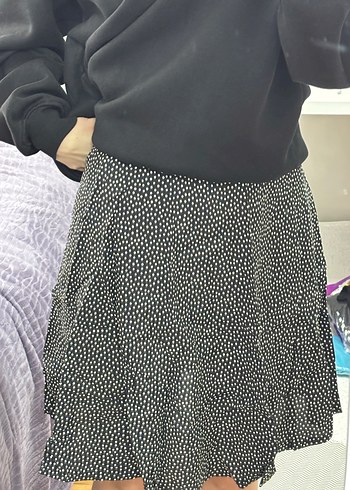 Siyah Puantiyeli Fırfırlı Midi Etek - Görsel 2