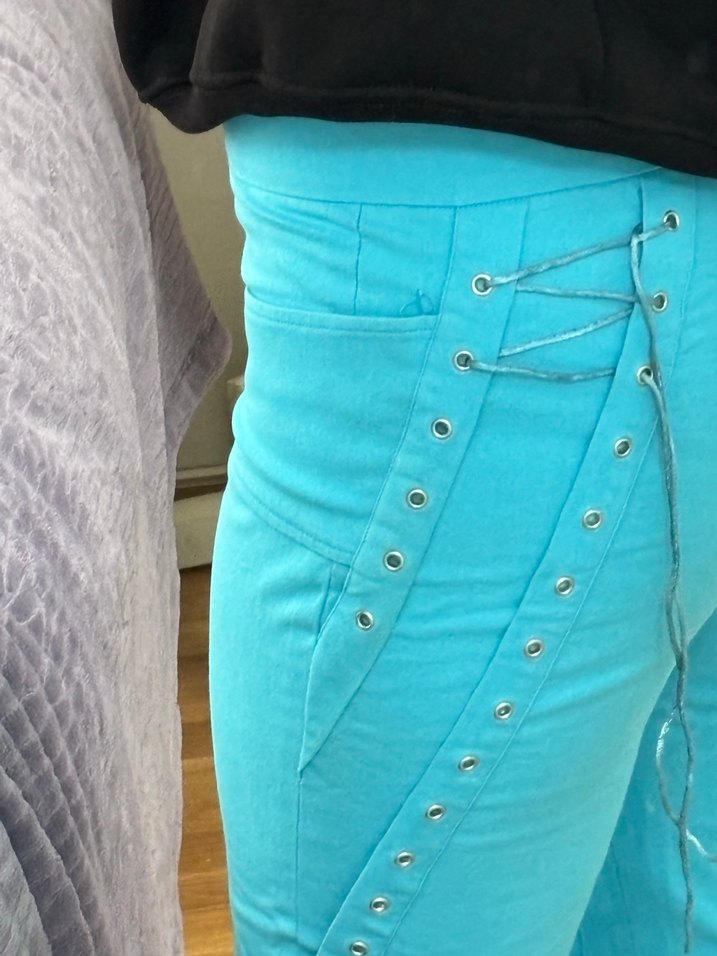 Düğmeli Mavi Kadın Kumaş Pantolon - Görsel 2