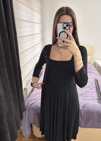 Siyah Midi Elbise - Görsel 7