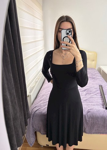 Siyah Midi Elbise - Görsel 6