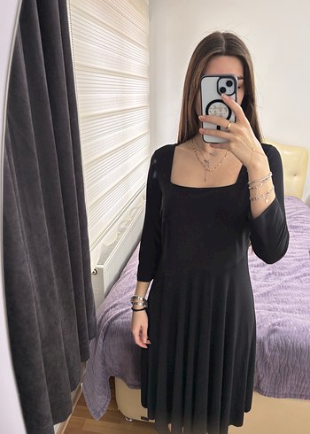 Siyah Midi Elbise - Görsel 8