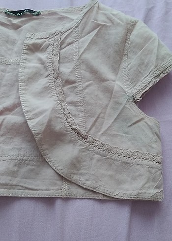 Kız Çocuk Keten Bej Bolero - Görsel 3