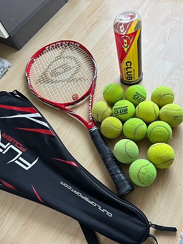 Dunlop tenis raketi + çantası + topu