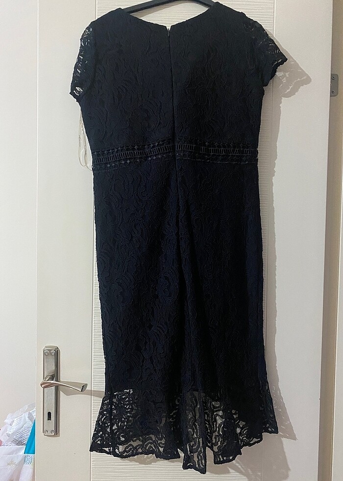 Siyah Abiye Dantel Midi Boy - Görsel 3