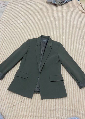 Haki yeşil  renk Kadın Ofis Blazeri, Normal Kesim, Uzun Kollu - Görsel 2