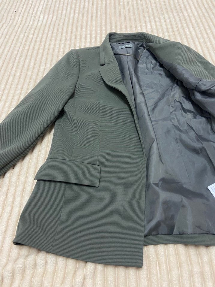 Haki yeşil  renk Kadın Ofis Blazeri, Normal Kesim, Uzun Kollu - Görsel 4