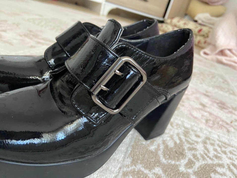 Siyah Yılan Desenli Platform Topuklu Kadın Ayakkabı - Görsel 3