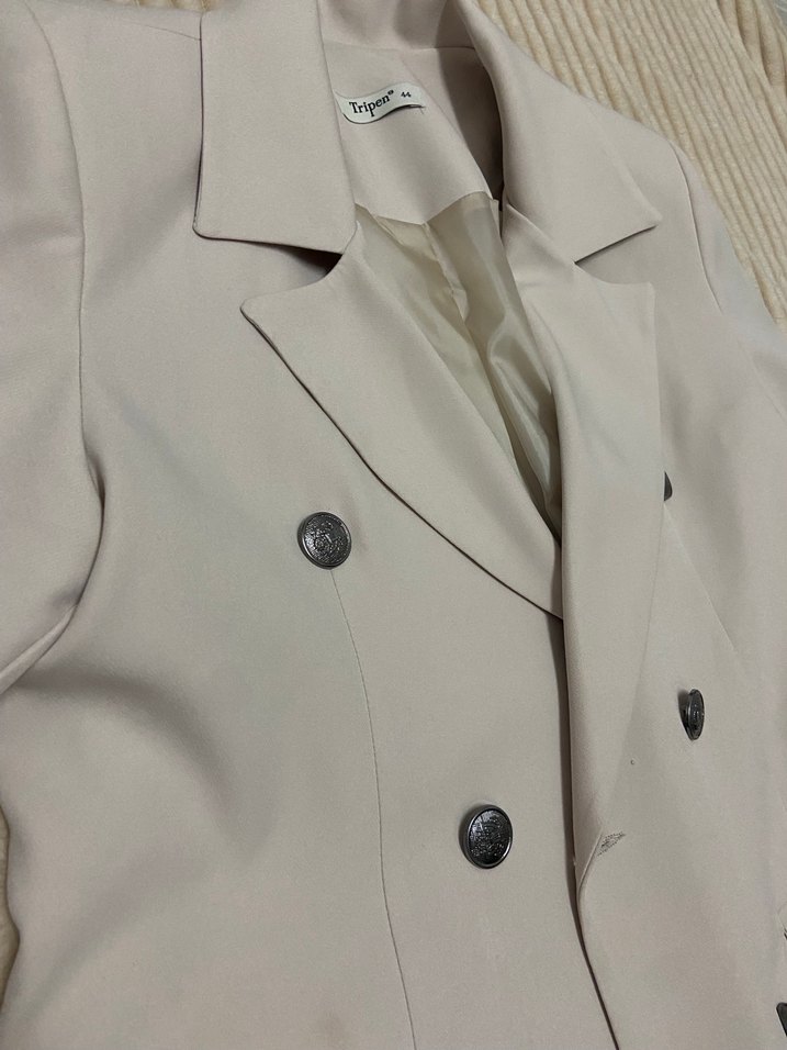 Bej Kadın Blazer Ceket testtür - Görsel 5