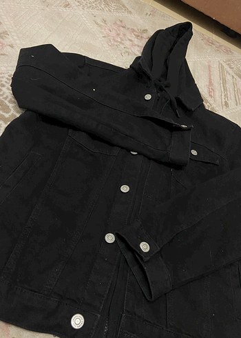 Siyah Düğmeli fermuarlı  erkek Denim Ceket kapşonlu - Görsel 8