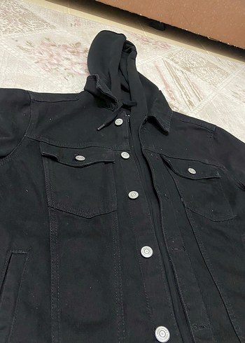 Siyah Düğmeli fermuarlı  erkek Denim Ceket kapşonlu - Görsel 5
