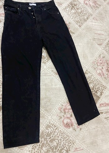 Düğmeli Siyah Rahat Kesim  erkek Kot Pantolon - Görsel 6