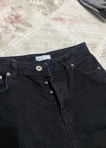 Düğmeli Siyah Rahat Kesim  erkek Kot Pantolon - Görsel 5