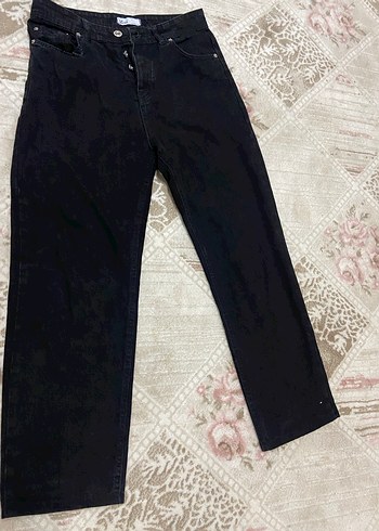 Düğmeli Siyah Rahat Kesim  erkek Kot Pantolon - Görsel 2