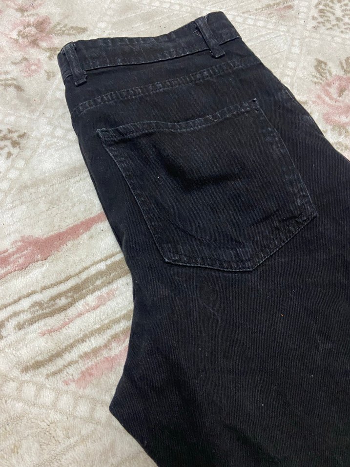 Düğmeli Siyah Rahat Kesim  erkek Kot Pantolon - Görsel 3