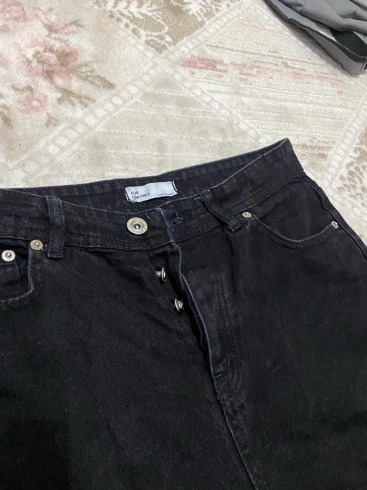 Düğmeli Siyah Rahat Kesim  erkek Kot Pantolon - Görsel 5