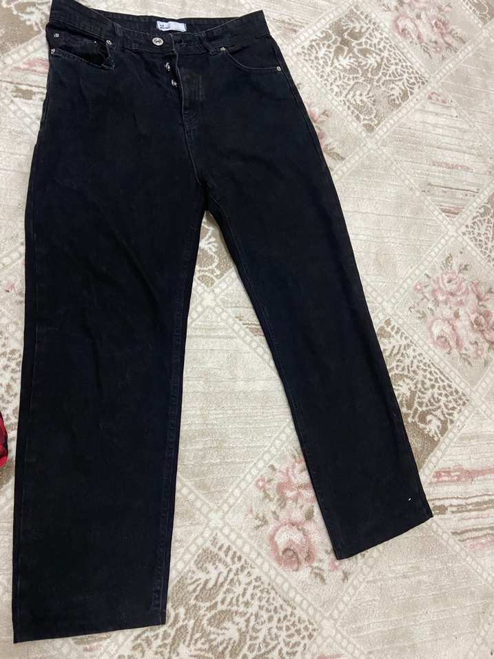 Düğmeli Siyah Rahat Kesim  erkek Kot Pantolon - Görsel 2