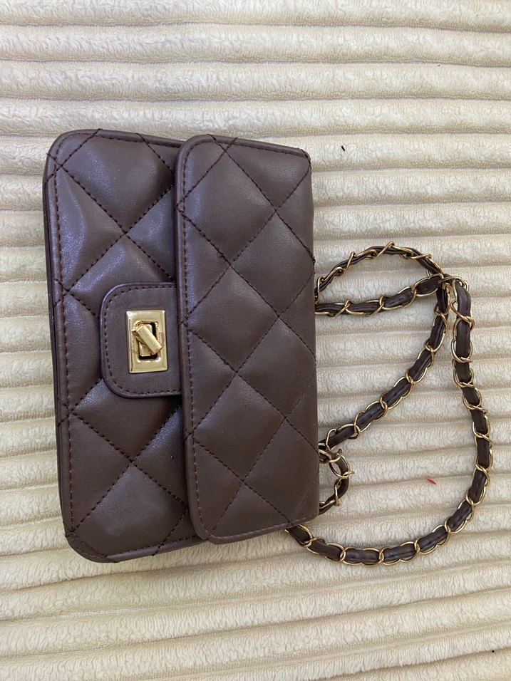 Kahverengi Deri Zincir Askılı Kadın Çanta - Görsel 2